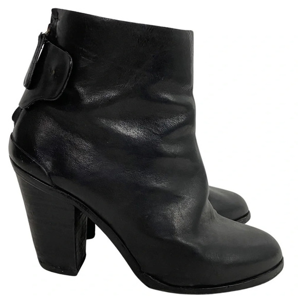 Rag & Bone Kerr Ankle Boots Womens 38.5 US 8 - 8.5 Black Leather Heeled Shoes - Picture 1 of 12
